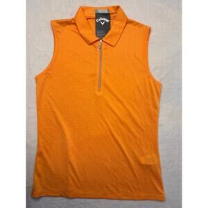 Callaway Women’s Lg 1/4 Zip Opti-Dry Papaya Orange Sleeveless Golf Polo NWTs